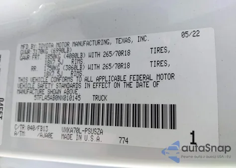 2022 Toyota Tundra Sr5 из США, поврежденный, VIN 5TFLA5AB0NX010145